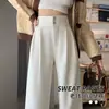 Calça de lã branca de perna larga para mulheres, novo estilo outono e inverno 2026, forrada com fleece, estilo old money, de alta qualidade, com caimento fluido, calça de alfaiataria elegante