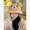 Versión Coreana de Ins Dibujo Animado Lindo Rilakkuma Sombrero de Peluche para Niñas, Dulce y Versátil, Oso Marrón Pequeño que Muestra la Cara Sombrero de Pescador
