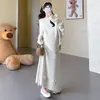 Novo Conjunto de Maternidade Outono Inverno Estilo Coreano Conjunto de Duas Peças para Gestante Macio Grudento Tamanho Plus Conjunto de Maternidade Saia Ajustável