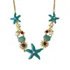 Collar de Concha y Estrella de Mar Azul de Verano para Mujer, Collar para Vacaciones en la Costa, Accesorios para Fotos Ambientales, Cadena para Clavícula de Lujo Ligero
