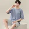 2026 Novo Pijama Masculino de Verão Manga Curta Shorts Cor Sólida Modal Tamanho Grande Conjunto Solto para Casa