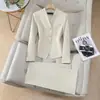 Venta al por mayor transfronteriza de conjunto de chaqueta de traje de negocios de manga larga con cuello en V marrón y pantalones de pierna ancha para mujer de otoño e invierno