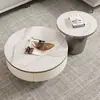 Mesa de centro multifuncional de pizarra, estilo italiano moderno de lujo ligero color crema, diseño simple para sala de estar, modelo nuevo para apartamentos pequeños, combinación redonda