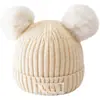Gorro Doble Bola para Niños Otoño e Invierno Niños Niñas Gorro de Punto Bebé Cálido Resistente al Viento Gorro Súper Lindo con Forro de Felpa