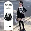 Vestido estilo Hepburn para meninas, nova coleção primavera e outono, vestido longo elegante estilo universitário infantil com laço