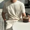 Camiseta de Tricô Manga Curta para Homem, Cor Sólida, Gola Redonda, Versátil, Estilo Old Money, Seda de Gelo, Verão, Atacado de Fábrica Transfronteiriço