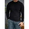Camiseta de algodão puro, peso pesado, estilo americano, gola semimang alta, manga longa, para homens, corte solto, estilosa e modeladora, adequada para usar tanto por baixo quanto por cima.