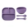Plato cuadrado de silicona para bebé, plato con compartimentos, plato con ventosa, tazón para alimentos complementarios, resistente a caídas, para aprender a comer, tenedor y cuchara integrados