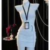 Vestido bodycon sexy de cuello halter tentación de discoteca uniforme de secretaria sin espalda lencería erótica deseo puro chica caliente qqny2748