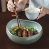 Bol Grande de Forma Especial Estilo Japonés Cerámica Bol Grande Color Puro Vajilla Bol al por Mayor Hogar Restaurante Bol para Sopa Bol para Fideos Bol para Frutas