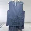 Estilo Casual Estilo Chinês Conjunto da Moda Bordado Retrô Top Francês Conjunto de Shorts Feminino Sem Mangas Verão Conjunto de Duas Peças