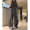 Calça de Moletom Roxa Listrada Americana Feminina 2026 Outono Cintura Alta Fluida Longa Solta Emagrecedora Casual Esportiva Perna Larga