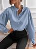 Camisa de Mujer de Color Sólido con Cuello Redondo y Mangas Largas de Botón Único, Estilo Commuter Nuevo, Transfronteriza Europea y Americana, Hecha a Medida de Fábrica