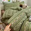 Algodón puro de grado A, gasa de doble capa, juego de cuatro piezas con patrón de concha triangular, adecuado para dormitorios estudiantiles, juego de tres piezas, ropa de cama individual