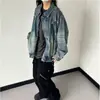 Chaqueta de mezclilla vintage deconstruida tridimensional lavada estilo americano para hombres y mujeres, chaqueta azul holgada retro de alta calle para primavera y otoño