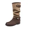 Botas Retro de Invierno 2025 con Pliegues, a Media Pantorrilla, con Hebilla de Cinturón, Caña Ancha, Hasta la Rodilla, Tacón Grueso, Botas de Montar Adelgazantes para Mujer