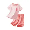 Ropa de Casa para Niños, Conjunto de Manga Corta para Niños, Pijamas para Niñas, Ropa de Aire Acondicionado para Jóvenes, Conjunto de Verano de Color Sólido para Niños Mayores