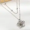 Colar Feminino Ajustável de Liga de Alumínio com Pingente de Flor Tridimensional em Camadas, Estilo Fashion Personalidade, com Contas