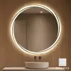 Espelho inteligente redondo para hotel transfronteiriço, espelho iluminado, espelho de maquiagem com luzes, espelho de banheiro, luz LED antiembaçante, montado na parede