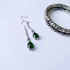 Pendientes de Zirconia de Lujo Bajo con Diamantes Completos Pendientes Europeos y Americanos de Esmeralda y Turmalina Gancho de Oreja Elegante Vintage con Borla de Esmeralda para Mujer