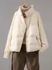 Nueva Moda Europea Tendencia Chaqueta Corta de Plumas para Mujer 2026 Elegante Patchwork Mangas de Punto Engrosada Pluma de Pato Blanca Abrigo de Invierno