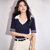 Camiseta Feminina Estilo Americano Vintage Polo Collar de manga curta 2024 Verão Novo Doce Idade Redutor Short Top Pequeno
