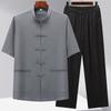 Traje Tang para Hombres de Mediana Edad y Ancianos Laishibert para Papá Primavera y Verano Nuevo Manga Corta Estilo Chino Imitación Hilo de Nube Fragante Lino Traje Tang