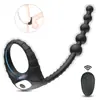 Vibrador Unissex Anel Peniano Controle Remoto Sem Fio Contas Anais Anel de Cock para Casais Brinquedos Sexuais Adultos