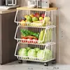 Prateleira de Armazenamento de Frutas e Legumes de Cozinha Cesta de Frutas e Legumes Doméstica de Chão Prateleira de Armazenamento Multi-Camada Móvel para Cebola, Gengibre e Alho