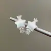 Brincos Exquisitos Estilo Coreano com Zircônia Estrela Escovada para Mulheres, Design de Nicho de Alto Padrão, Brincos Estilosos e Versáteis