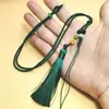 Cuerda de cordón con colgante de borla tejida a mano Cuerda de cera de abeja de jade dorado para hombres y mujeres, cordón de collar con hebilla de jade ajustable, cordón de borla
