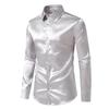 Camisa de Club Nocturno de Satén para Hombre 2025 Exportación Amazon Manga Larga Talla Europea Transfronteriza Brillante Casual Color Puro Camisa para Hombre