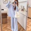 Conjunto de Malha Lace-Up Azul Manga Longa e Calça Estilo Preguiçoso Coreano Novo Outono e Inverno 2026 para Gestantes