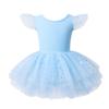 Falda Tutú de Malla Estampada con Mangas Divididas y Mangas Volantes Vestido Infantil Falda de Princesa para Niña con Lazo Falda de Baile en la Espalda
