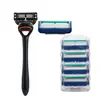 Navaja manual para hombre, set lavable para todo el cuerpo, hoja azul oscuro, mango mate en forma de bala, mango azul