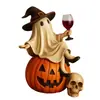 Novo Produto Fantasma com uma Taça de Vinho Halloween Estátua de Fantasma de Resina Segurando um Ornamento de Taça de Vinho