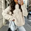 Sitio web independiente transfronterizo europeo y americano otoño e invierno nuevo color sólido holgado casual cuello redondo jersey tejido de punto trenzado para mujer