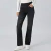 Nova moda feminina europeia e americana: calça jeans de tricô feminina, calça reta slim de cintura alta, alta elasticidade, macia, calça jeans casual
