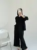Conjunto de Duas Peças Miyake 2026 Nova Moda Francesa Jaqueta com Manga Lanterna e Pregas, Emagrecedor e Rejuvenescedor, Calça Versátil de Perna Larga