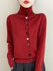 Chaqueta de Punto Dulce y Suave Encerada de Manga Larga Otoño e Invierno Nueva Cuello Alto Botón Colorido Cárdigan Suéter Holgado para Mujer