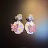 Estilo Retro ArtísticoAlegre Gracioso Brincos de Tarraxa com Flor Pintada Retro Temperamento Artístico Fashion