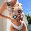 Comércio Exterior Transfronteiriço, colete feminino estilo praia de crochê à mão vazado, blusa de tricô square da vovó de manga curta, estilo curto de Xinjiang e Yunnan