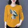 E-commerce Transfronteiriço Comércio Exterior Estilo Mãe Mulheres de Meia-Idade Camiseta de Manga Três Quartos Solta Casual Versátil Camiseta Básica Top