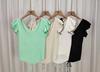 Verano Nuevo Cuello Cuadrado Color Sólido Manga de Encaje Espalda con Cordón Manga Corta Cintura Adelgazante Top de Punto Simple