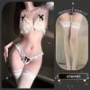 Ropa Interior Sexy de Encaje de Tres Puntos Noche Dorada Pantaletas Sexy para Busto Pequeño Perla Encantadora Ropa Erótica Divertida Sin Quitar Qqny