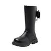 Sapatos femininos, botas, botas longas, botas de couro, novo estilo outono e inverno 2026, botas de cano alto infantis da moda, botas de algodão com laço