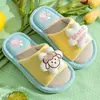 Pantuflas de Lino para Niños Primavera y Otoño Pantuflas de Piso para Interior del Hogar para Niños y Niñas Antideslizantes Cuatro Estaciones Lindas de Dibujos Animados Pantuflas para Padres e Hijos