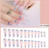Manicure de comércio exterior europeia e americana unha caixão listrada azul peça de unha longa bailarina unha postiça produto acabado 24 peças