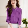 Camisa Azul para Mujer 2024 Primavera Nuevo Estilo Camisa Básica Elegante Top Francés Camisa con Cuello Mao