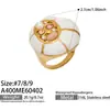 Anel Dourado Banhado em Aço Inoxidável com Gotejamento de Óleo Branco, Contas de Concha Olho de Gato e Zircônia, Estilo Vintage, Anel Elegante e Ousado para Mulheres